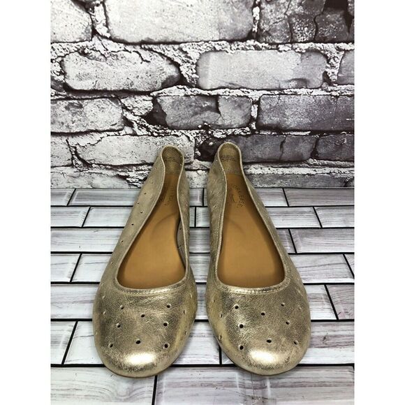 Kork Ease Metallic Gold Leather Perforated Ballet Flats Shoes Women Sz 11M US/43 - Picture 3 of 16